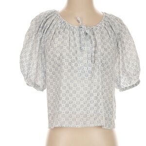 Emerson Fry India Collection white block print puff sleeve Luie blouse top XS